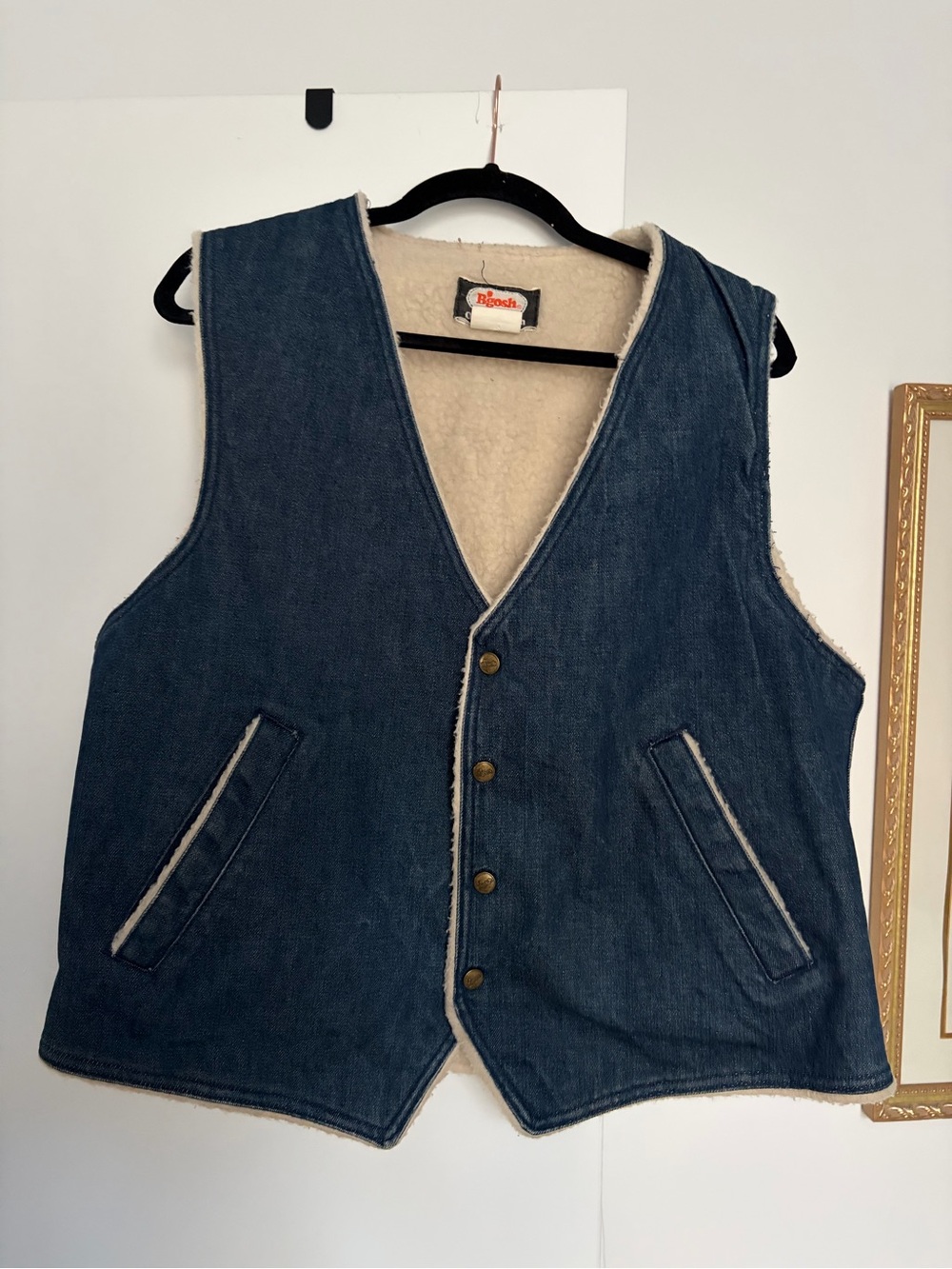 Vintage 80s OshKosh Bβgosh Sherpa Lined Denim Vest (Menβs Large)